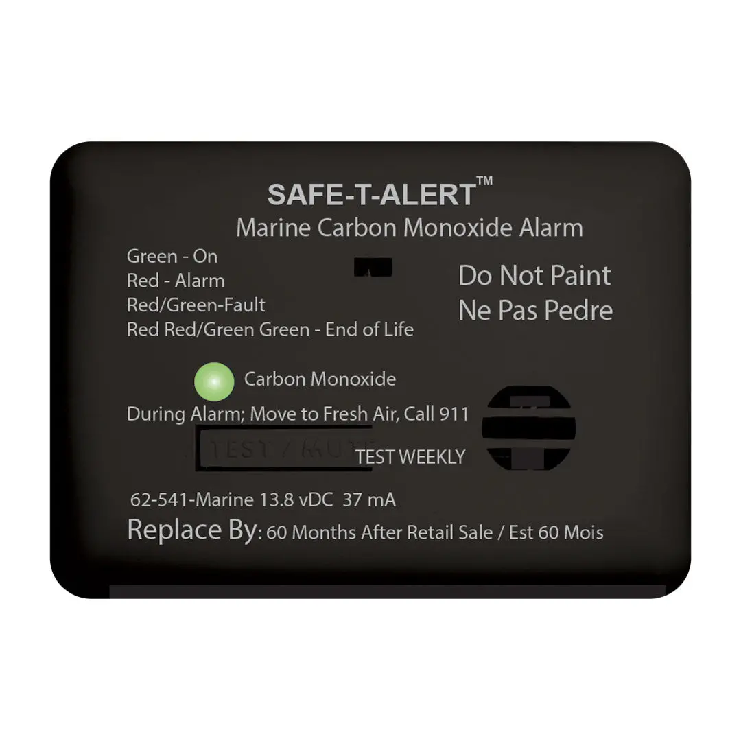 Mti Industry 62-541-Bl-Marine Carbon Monoxide Detector -  Safe-T-Alert ™ -  Surface Mount Detector -  Alerts To Leak With Beeping -  Without Digital Display -  13.8 Volt Dc -  Black -  5-1/2 Inch Width X 3 Inch Height X 1.3 Inch Depth 1